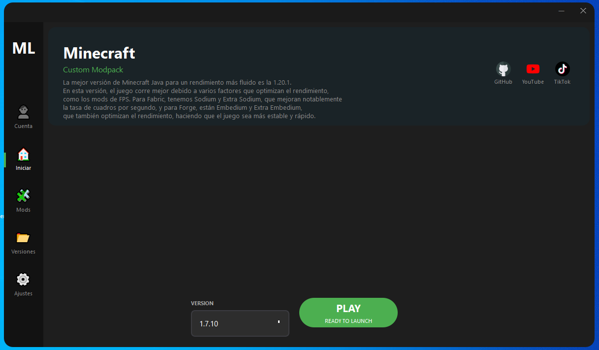 ModerLauncher - Interfaz del launcher para Minecraft con mods y shaders